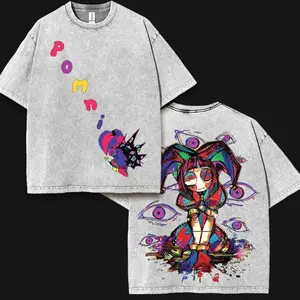 Pomni Front Diagonal The Amazing Digital Circus T-Shirt, Double Printed TV Show Graphic Tee, Cotton Short Sleeve Top, Gift for Movie & Fans