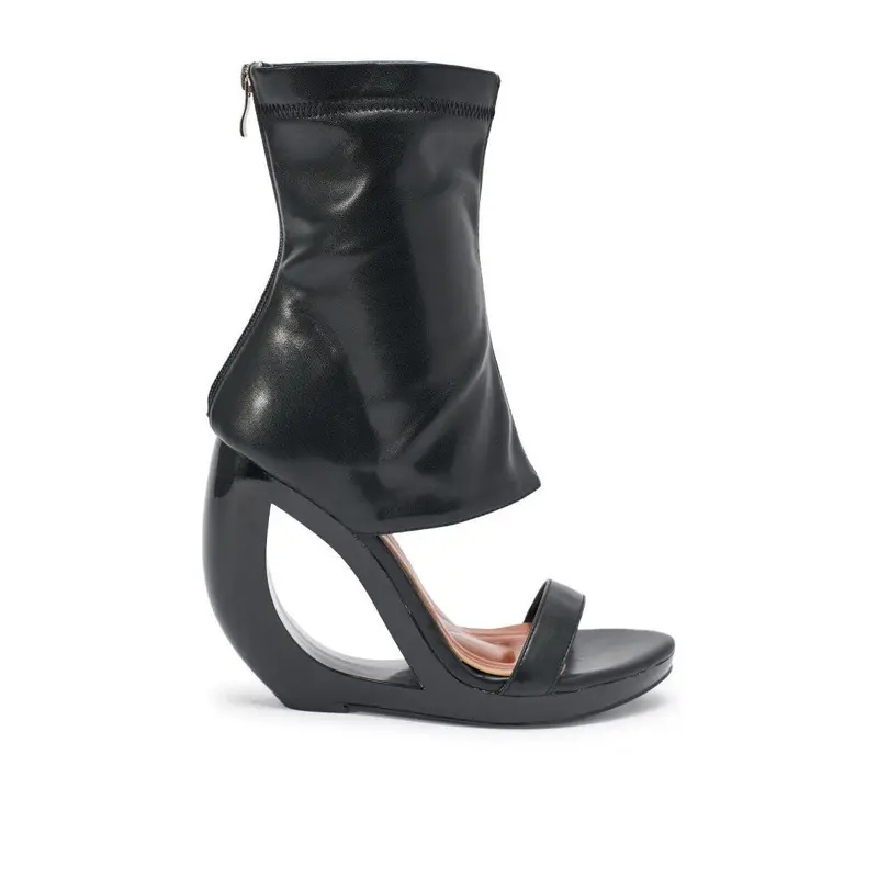 AKIRA GOLD DUMISANI BLACK WEDGE OPEN TOE BOOTIE - TikTok Shop