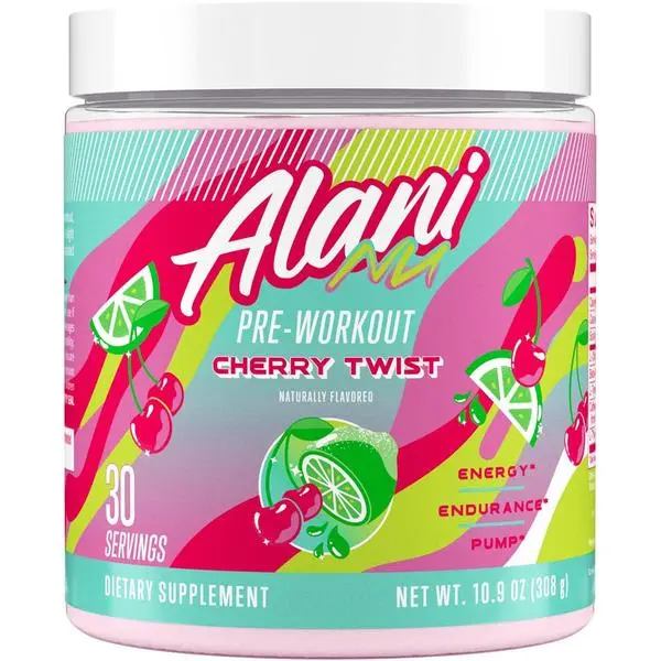 Alani Nu Pre Workout Powder Cherry Twist, Amino Energy Boost, Endurance Supplement, Sugar Free, 200mg Caffeine, L-Theanine, Beta-Alanine, L-Citrulline, 30 Servings