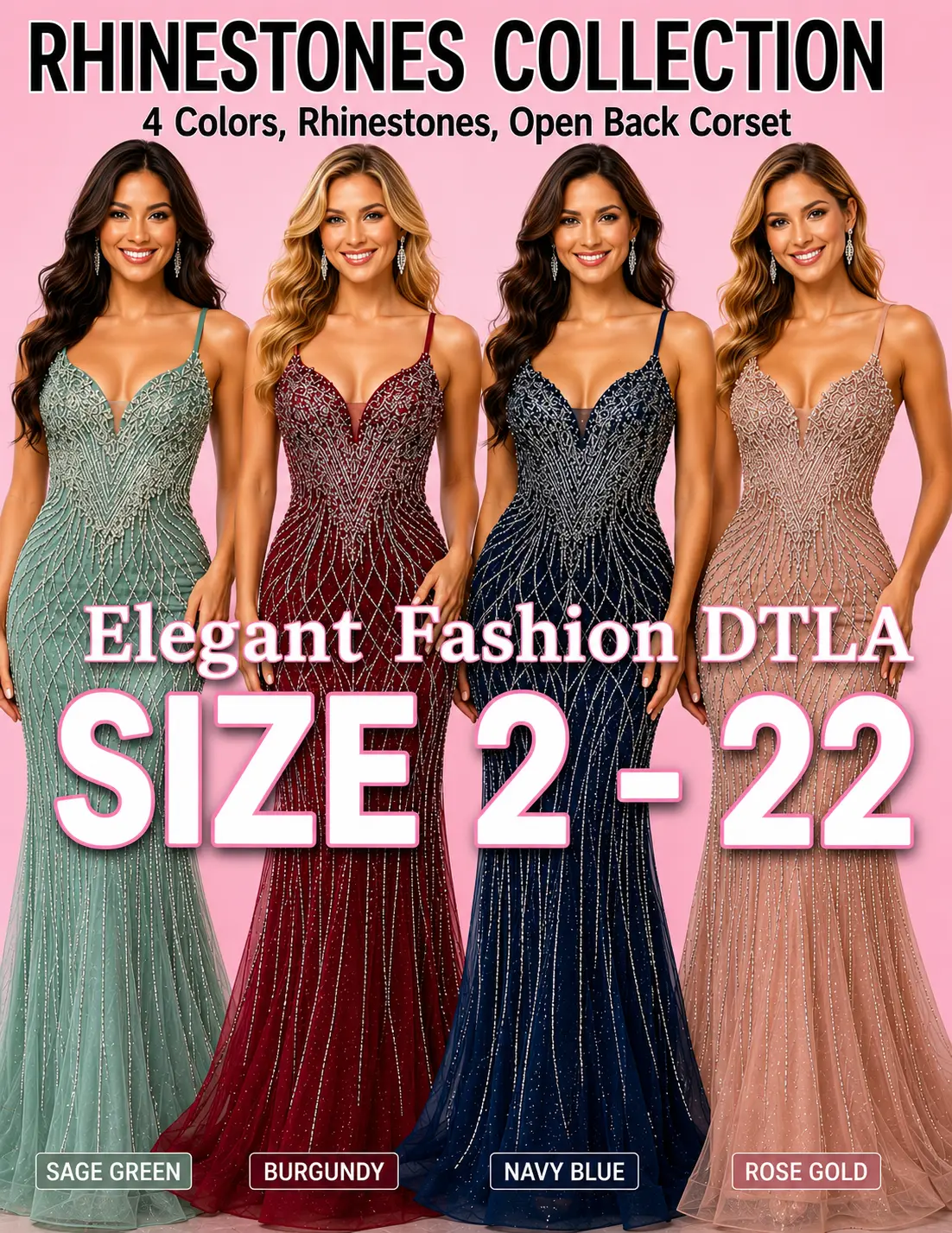 ✨Elegant Fashion ✨ Rhinestones & OPEN BACK (SIZE 2-22)