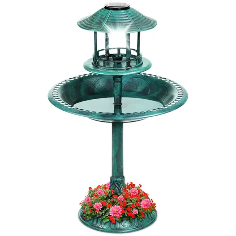Best Choice Products Solar Outdoor Bird Bath Pedestal Fountain Garden Decoration w/ Fillable Planter Base