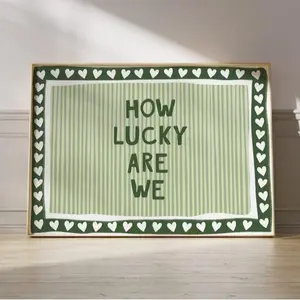 How Lucky Are We Print, Green Stripe Quote Wall Art, Aesthetic Living Room Poster, Preppy Home Decor, Trendy Poster No Frame