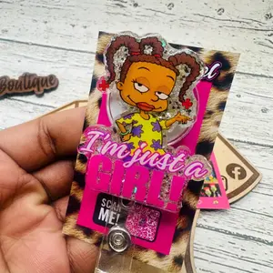 Glitter Acrylic Badge Reel Just a Girl Healthcare ID Holder