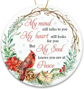 Cardinal Christmas Ornaments - Memorial Gifts for Loss Loved Ones, Mom, Mother, Grandma - Remembrance, Bereavement, Condolences My Mind Still Talks to You Red Cardinals for Christmas Tree