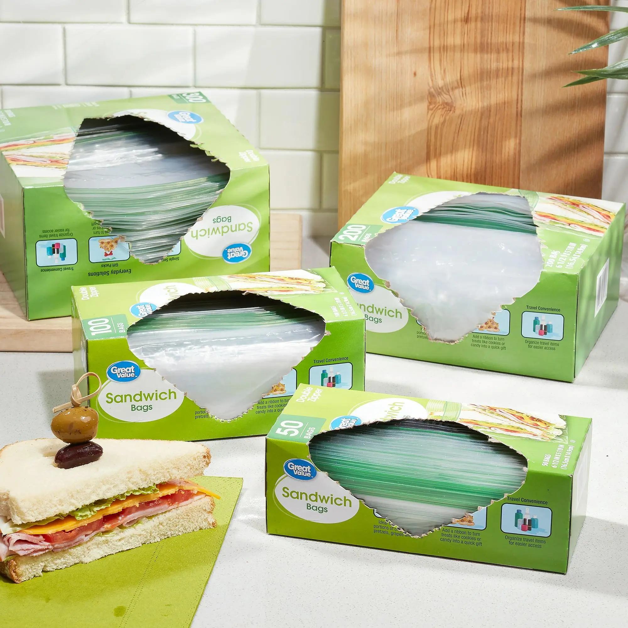 Double Zipper Sandwich Bags, 100 Count - Fresh Seal Snack Bags for Lunch & Storage - Clear Resealable Plastic Bags - Double Zip Closure for Sandwiches & Snacks