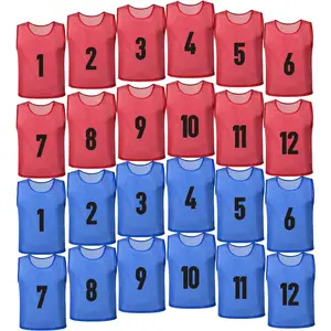 24 Pack Nylon Mesh Soccer Scrimmage Team Practice Vests Pinnies Training Vest for Adult Basketball Football Sports