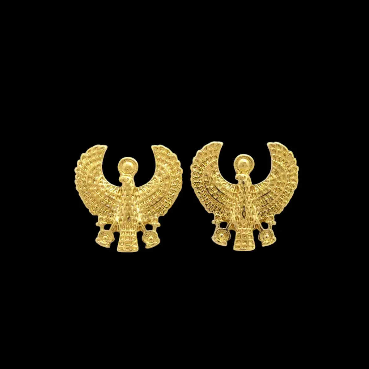MaxBling81 14K Gold Plated Egyptian Horus Bird Metal Post Pierced Stud Earrings - Unisex Fashion Costume Jewelry Accessories