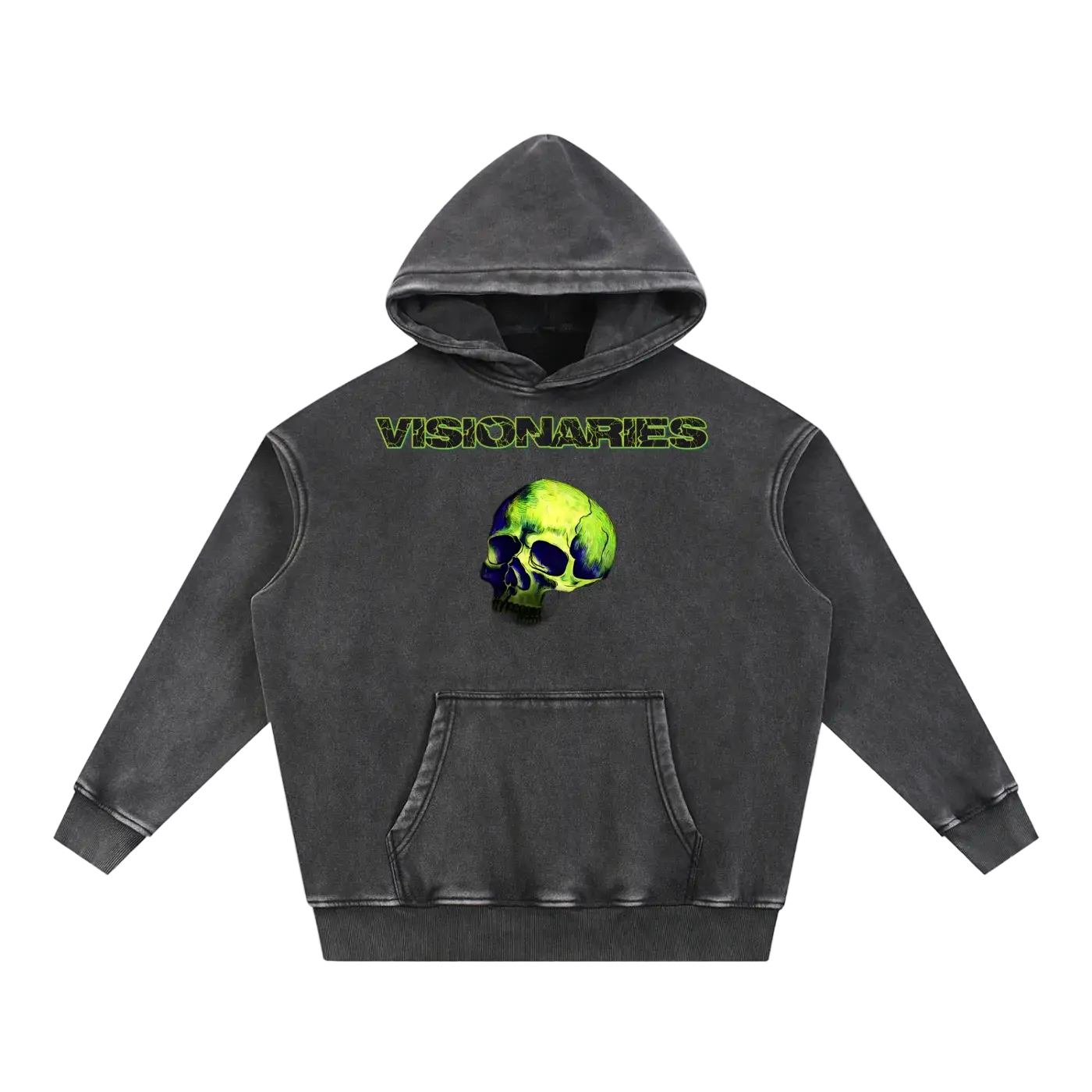 Snow Wash Slime 💚 Skull 💀 Fleece Oversize Hoodie