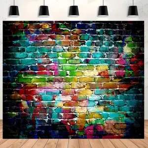 Colorful Brick Wall Pattern Backdrop, Creative Party Banner, Background Cloth for Home Decor, Party Decoration Supplies, Ornaments