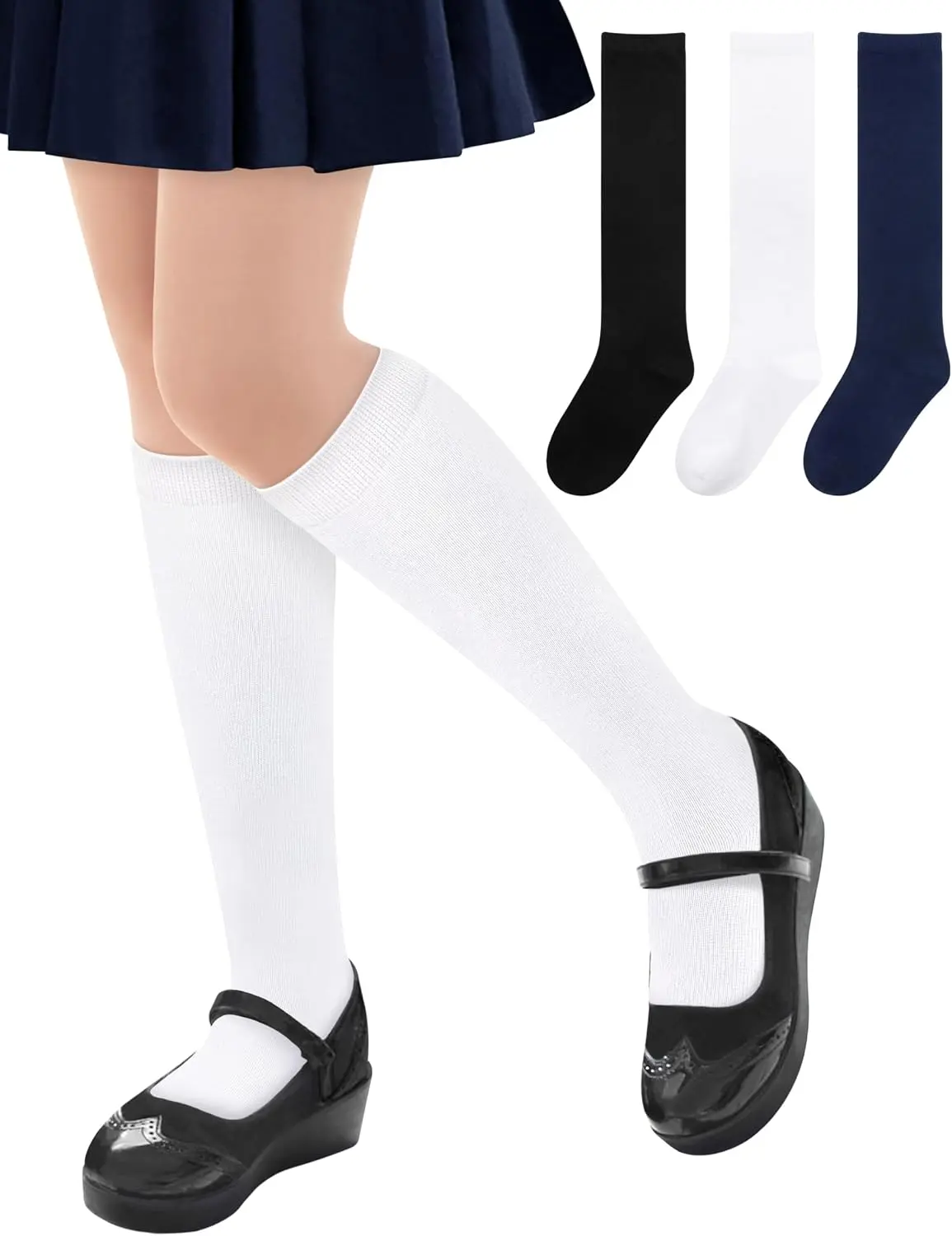 3 Pairs Girls Knee High Socks School Uniform Sock Long Socks for Girls Boys Seamless Dress Sock Cotton 3-18 Years