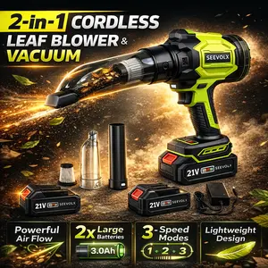 2-in-1 Cordless Leaf Blower and Vacuum - 21V Powerful Electric Blower/Vac with 3-Speed Modes, 2x 3.0Ah Batteries for Yard Lawn Patio Car Cleaning, Lightweight Handheld with Charger Included