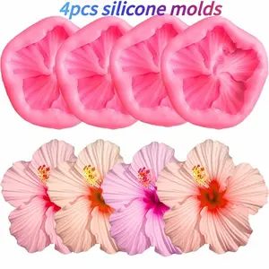 4pcs Hibiscus Silicone Mold Set | Flower-Shaped Molds for Decoration, Soap, Aromatherapy Candle Making, Clay Resin Casting - Tools, Pendant Moulds, Perfect for Handmade Gifts for Valentine'S Day, Mother'S Day, Father's