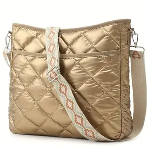 Spacious Quilted Padded Fashionable Crossbody Bag for Women, Waterproof Nylon Multi-Purpose Bag with Adjustable Woven Strap, Casual Fashion Handbag