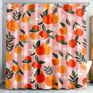 Fruit Paradise Peach Print Waterproof Bathroom Shower Curtain - Quick Dry, Machine Washable, 12 Hooks Included