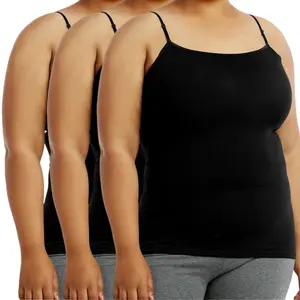 3 Pack Women's Camisole Tank Top with Adjustable Spaghetti Strap Scoop Neck Curvy Plus Size Seamless Stretch Sleeveless Womenswear Basic Undershirts