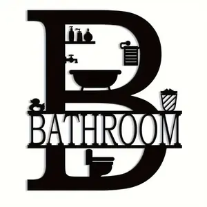 Letter Pattern Bathroom Wall Decor, Modern Artistic Metal Wall Art, Reusable Funny Sign for Home & Office Spaces, Home Decor, Hanging Decoration, Vintage Letters Print