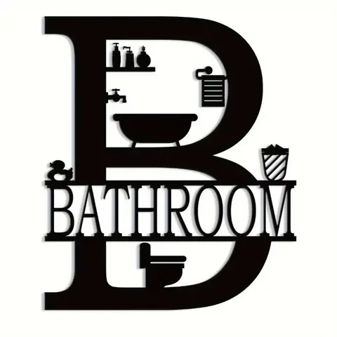 Letter Pattern Bathroom Wall Decor, Modern Metal Wall Art, Reusable Funny Sign for Home & Office Spaces, Home Decor, Bathroom Signs Decor