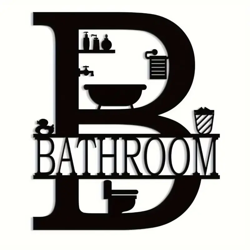 Letter Pattern Bathroom Wall Decor, Modern Metal Wall Art, Reusable Funny Sign for Home & Office Spaces, Home Decor, Bathroom Signs Decor
