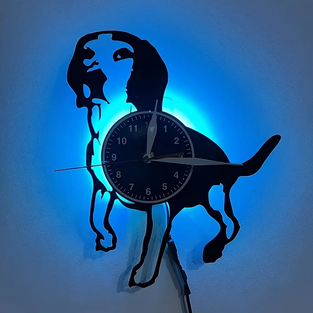 Colorful vinyl wall clock, with Beagle dog theme design, suitable for home decoration, corporate decoration, hotel decoration, pet store decoration, birthday gifts, graduation gifts, Christmas decoration and gifts, tabletop ornaments, sleep night lights
