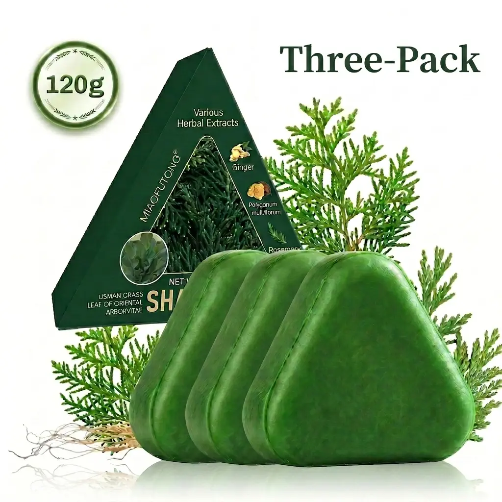 Nature triangular shampoo bar (120 g), suitable for all hair types, strengthens and makes hair smoother; 3-pack includes Usman herbal extracts and ginseng extract; travel-friendly body care cosmetics