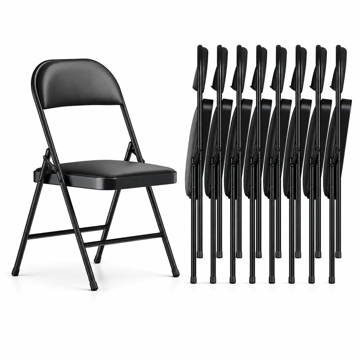 Folding Chair, PU Leather Padded Folding Chairs for Outside and Indoor, Comfy Heavy Duty Portable Foldable Chairs Metal Commercial Seat for Office, Dorm, Party, Lawn, Patio