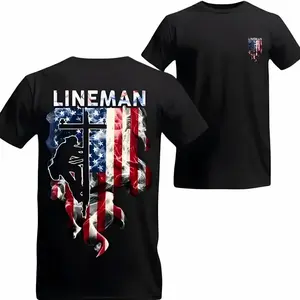 Lineman American Flag T-Shirt, Power Lineman Patriotic USA Flag Graphic Tee, Electric Lineman Worker Shirt, Trending 4th of July Day Tee, Casual Outfit, Comfortable Menswear & Womenswear Top, Perfect Gift For Men and Women, Ju4