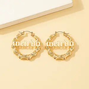 1pcs European and American round Alphabet Letter Earrings Women's Exaggerated Personalized Design Hip Hop Punk Earrings Export AliExpress