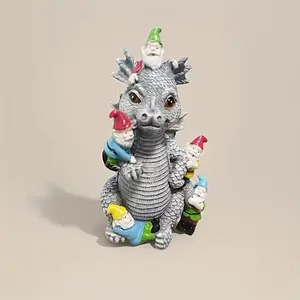 1Count Rustic-Style Dragon and Gnome Resin Sculpture - Themed Easter Tablep Decoration, Durable Indoor/Outdoor Garden Ornament, No Electricity Needed, Seasonal Home Decor, Festive Holiday Decoration, Festive Home Accent| Rustic Dragon Design| Detailed Cra