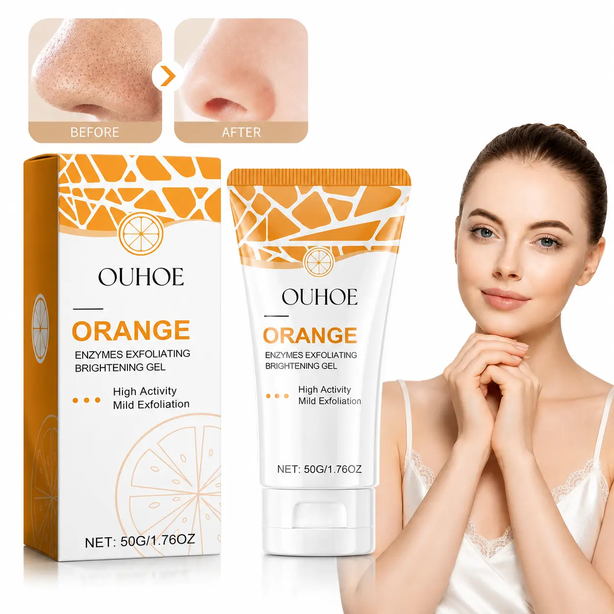 Facial Exfoliating Brightening Gel with Natural Orange Enzymes, Mild Non-irritating Skin Polishing Gel, Deeply Clear Pores, Fade Dullness, Restore Radiant Complexion, Portable At-Home Exfoliating Treatment for All Skin Types