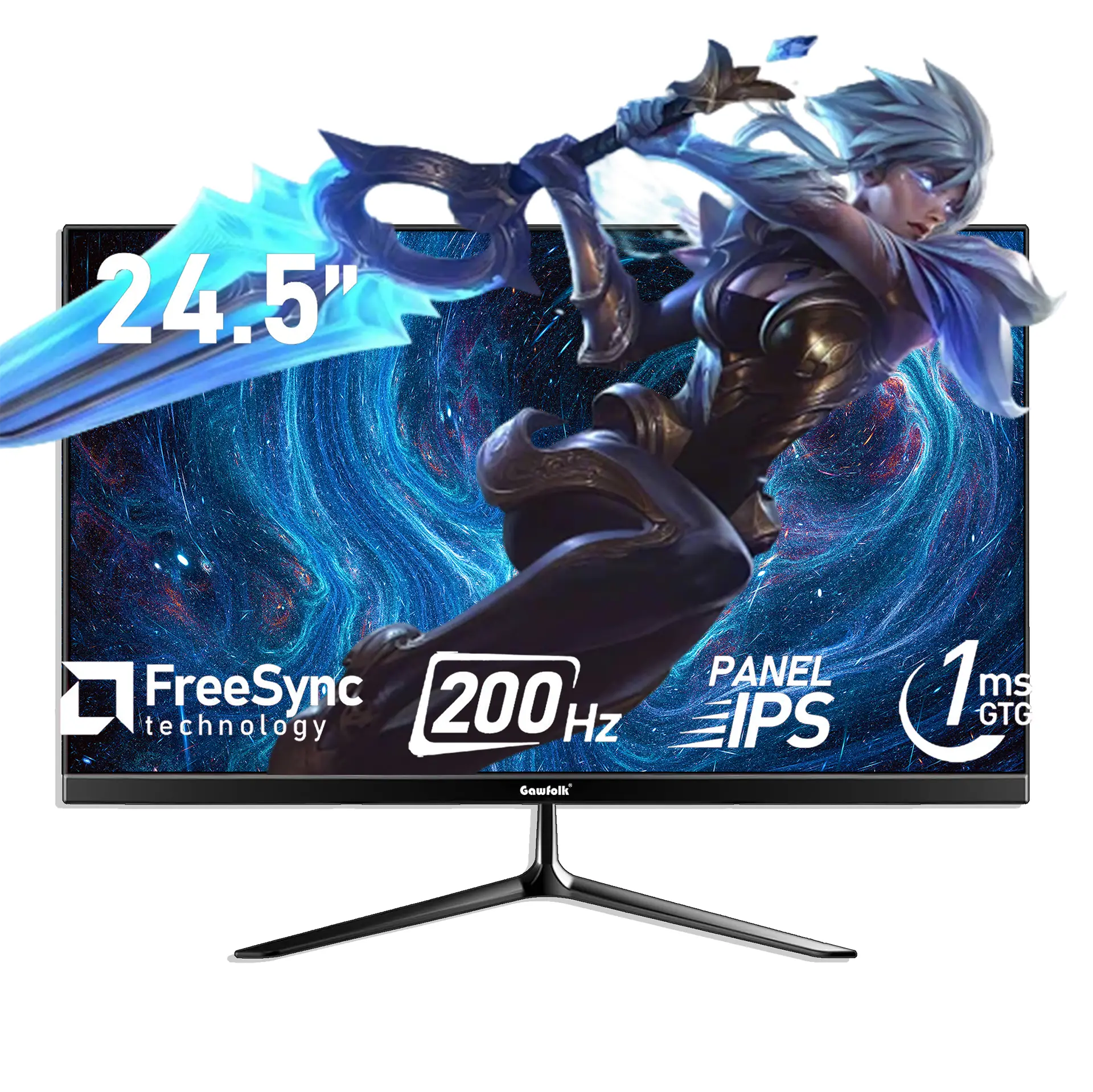 24.5 Inch IPS PC 200Hz Gaming Monitor, FHD 1080p Screen, 1ms Without Bezel, freesync, 99% sRGB, 178 ° Angle View, HDMI、DisplayPort, Compatible with Wa