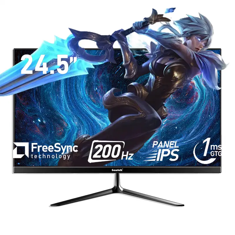 24.5 Inch IPS PC 200Hz Gaming Monitor, FHD 1080p Screen, 1ms Without Bezel, freesync, 99% sRGB, 178 ° Angle View, HDMI、DisplayPort, Compatible with Wall mounting 75 * 75MM - Black