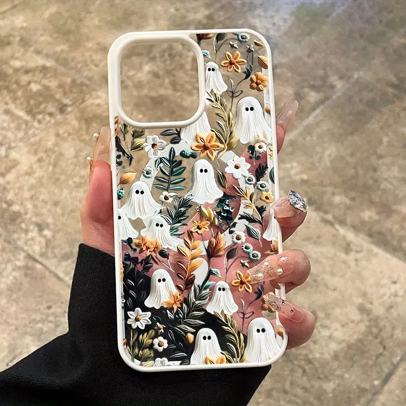 Springtok Premium Magnetic Case for iPhone 11-17 Pro Max Halloween Ghost Flower y2k Cased MagSafe Ready Anti-Fall Durable Protection TPU Material Fun Accessory
