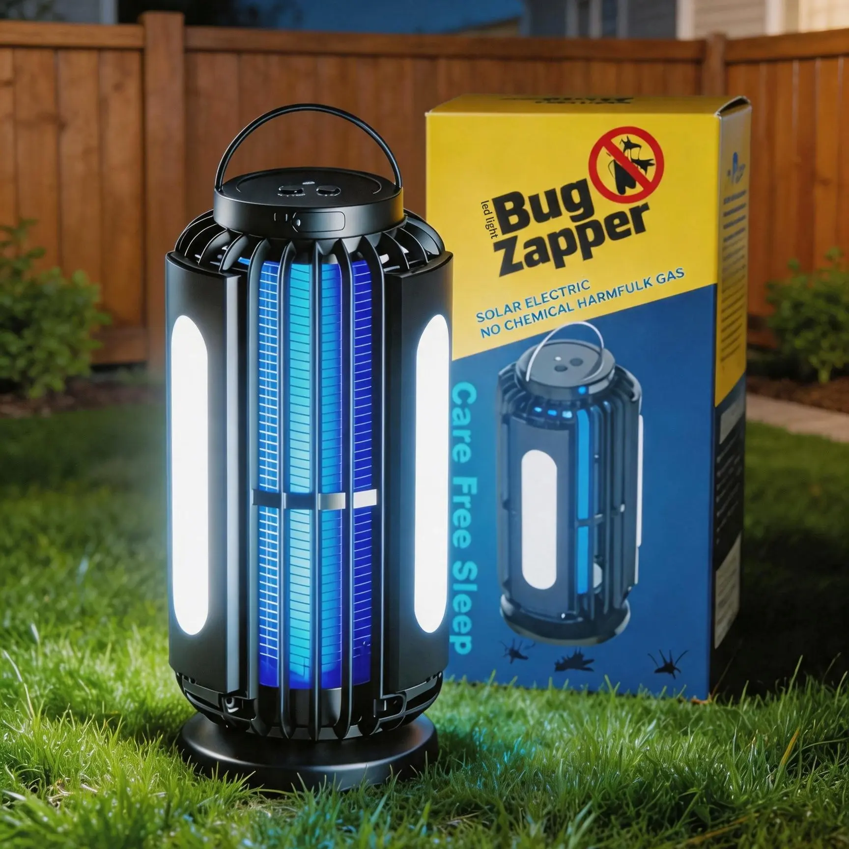 Solar Bug Zapper – Rechargeable Mosquito Killer for Indoor & Outdoor Use, Auto Sensor, 2-in-1 LED Light, IP65 Waterproof, Up to 11H Runtime for Patio, Garden, Camping, Bedroom & Kitchen
