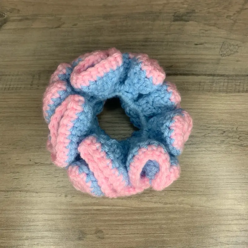 Basic Multi-Color Crochet Fabric Hair Scrunchie - 1pc Ouchless Elastic Hair Tie for Women, Everyday Casual Use