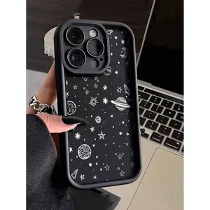 Starry Sky And Moon Black Frosted TPU Case for iPhone 17 Pro Max 16 16e 15 14 Plus 13 12 Mini 11 Air X XS Straight Edge Drop-Resistant Rugged Durable Cover Shell Gift 2D printing