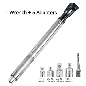 43cm Offset Extension Wrench with 5 Adapters, Multi-Function Ratchet Wrench, Chrome Vanadium Steel, Compactible with Electric Drills And Pneumatic & Manual Wrenches, Ideal for Tight Spaces