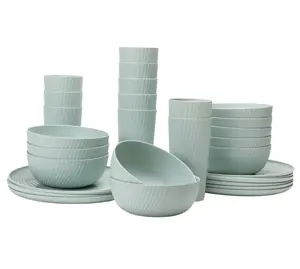 30-Piece Plastic Swirl Pattern Dinnerware Bundle Set, Soft Green