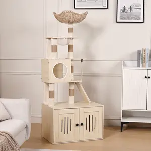 66.9" Tall 2-in-1 Cat Tree, Cat Condo with Litter Box Enclosure, Multi-Level Perch & Scratching Posts for Indoor Cats
