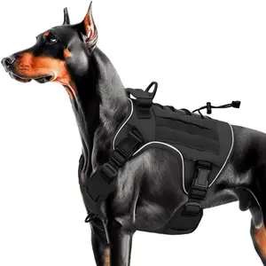 Heavy-Duty Tactical Dog Harness For Large Dogs, No Pull Adjustable Reflective Pet Vest With Molle System, High-Grade Control for Service Training, Outdoor & 10+ Breeds, Black, Large