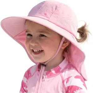 Toddler Kids Sun Hats with Neck Flap UPF 50+ UV Protection Wide Rigid Brim Boys Girls Beach Swim Sunhat