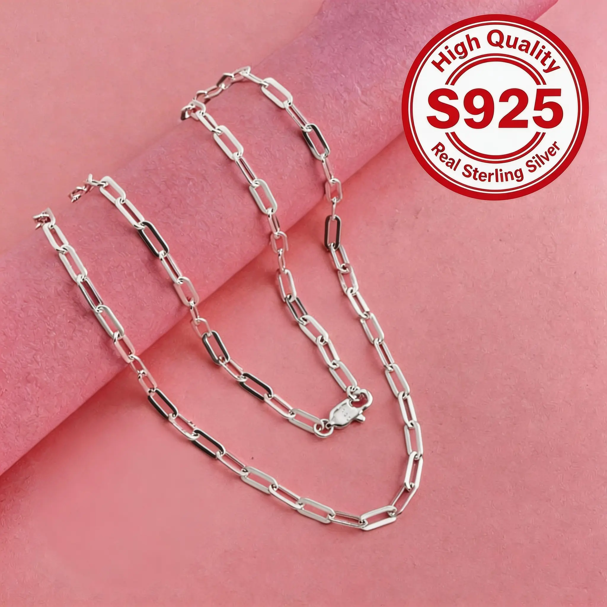 Women's Dainty 925 Silver Plated 3.5mm Paperclip Polished Curb Link Necklace - 20in/24in, Lobster Clasp, Hypoallergenic, Tarnish-Proof, Waterproof, Versatile Family Jewelry, Ideal Birthday Gift, 20 Inch, Paperclip Chain Necklace, Polished Curb Links, Frie