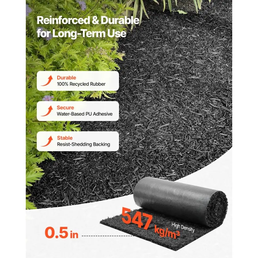 【Summerfinds】 VEVOR Rubber Mulch Mat Roll, 2 Rolls 96x 24 in Recycled Rubber Mulch Mat, 0.5 Thick Cuttable, Reduced Weed Growth, Natural-Looking Weed Barrier Mat, Permanent Walkway Pathway for Landscapingdealsforyoudays