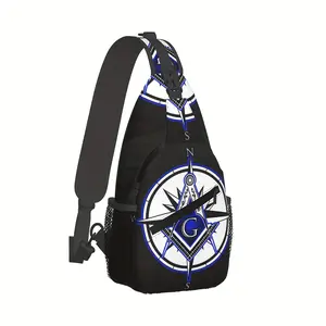 [Made in US] Crossbody Chest Bag Hiking Master Masonic Shoulder Bag with Zip Polyester Composite Cloth Large Capacity for iPad Books Clothes Cameras Sticker Bag for Umbrella Water Cup Comfortable Light