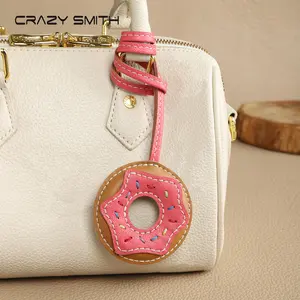 100% Genuine Leather Handmade Donut Bag Pendant Genuine Leather Bag Keychain For Handbags Interesting Stylish Leather Bag Accessories