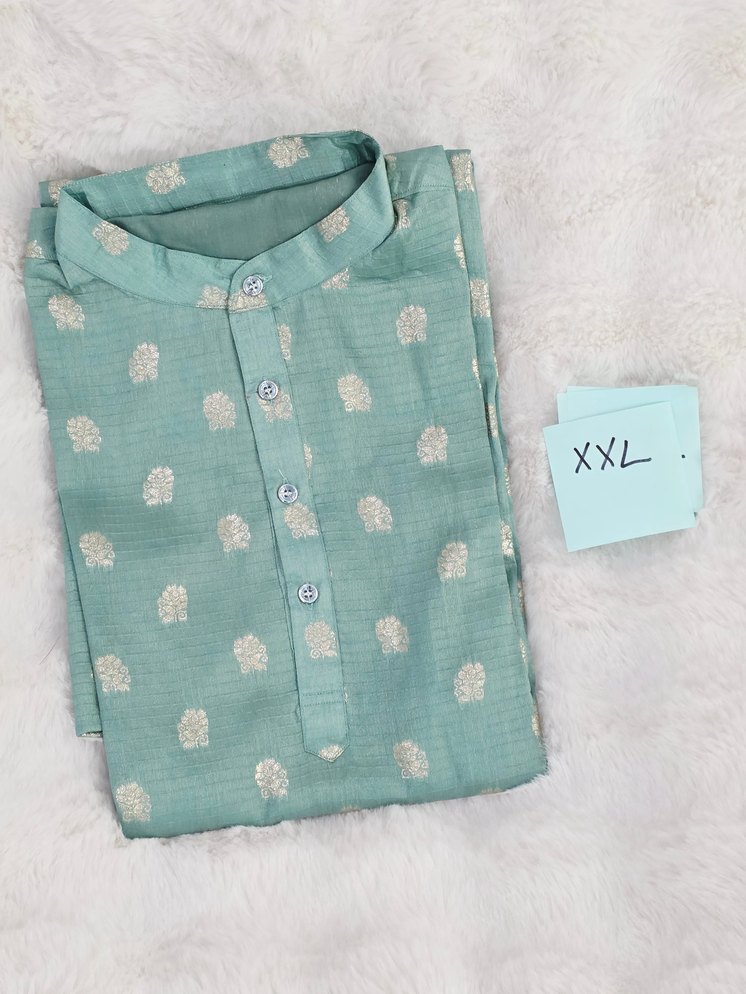 Men’s Sea Green Banarasi Silk Kurta – Size XXL