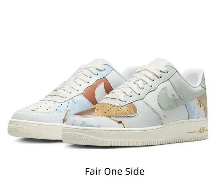 Low Top Patchwork Skate Sneakers Cream Vintage Sole Pastel Blue Tan Color Block Lace Up Platform Casual Shoes Artistic Crack Print Upper Non Slip Rubber Outsole Comfort Street Daily Walking Footwear