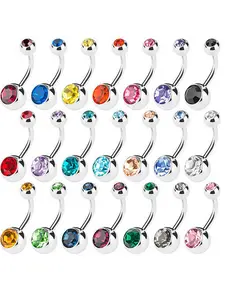 15-Piece Multi-Color Belly Button Rings Set, Surgical Steel Hypoallergenic Lead Nickel Free, Size 14 Gauge Body Jewelry, 316L Medical Grade Stainless Steel, Body Piercing Jewelry
