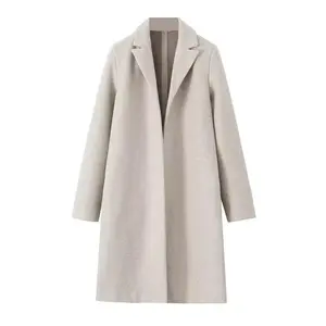 Women's Soft Long Sleeve Open Stitch Trench Coat, Casual Fashion Jacket for Fall & Winter, Ladies Outerwear Clothing
