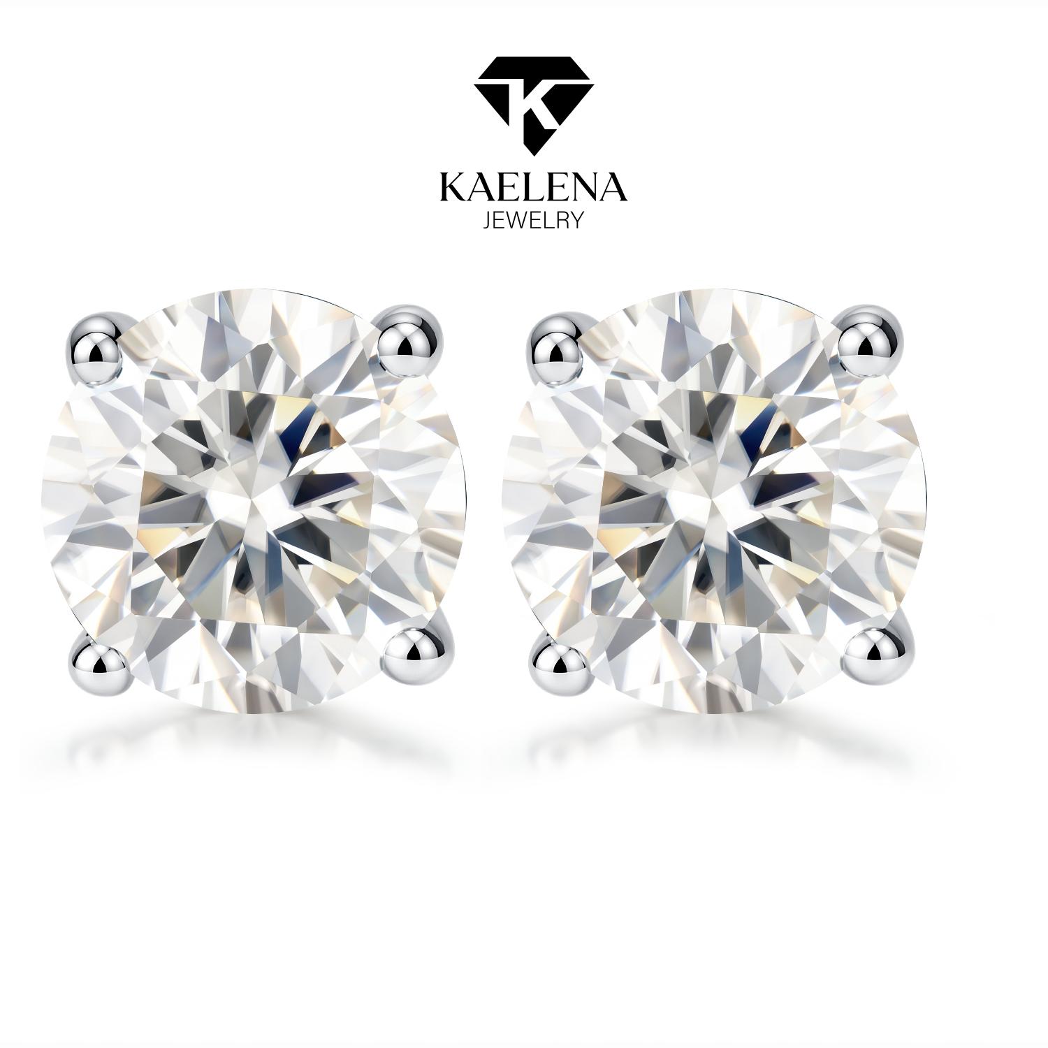 Kaelena  Four-Prong Setting Stud Earrings D Color VVS Lab-Created Moissanite Stud Earring S925 Sterling Silver  Perfect Valentine's Day Mother's Day Birthday & Anniversary Gift Unisex Daily Wear