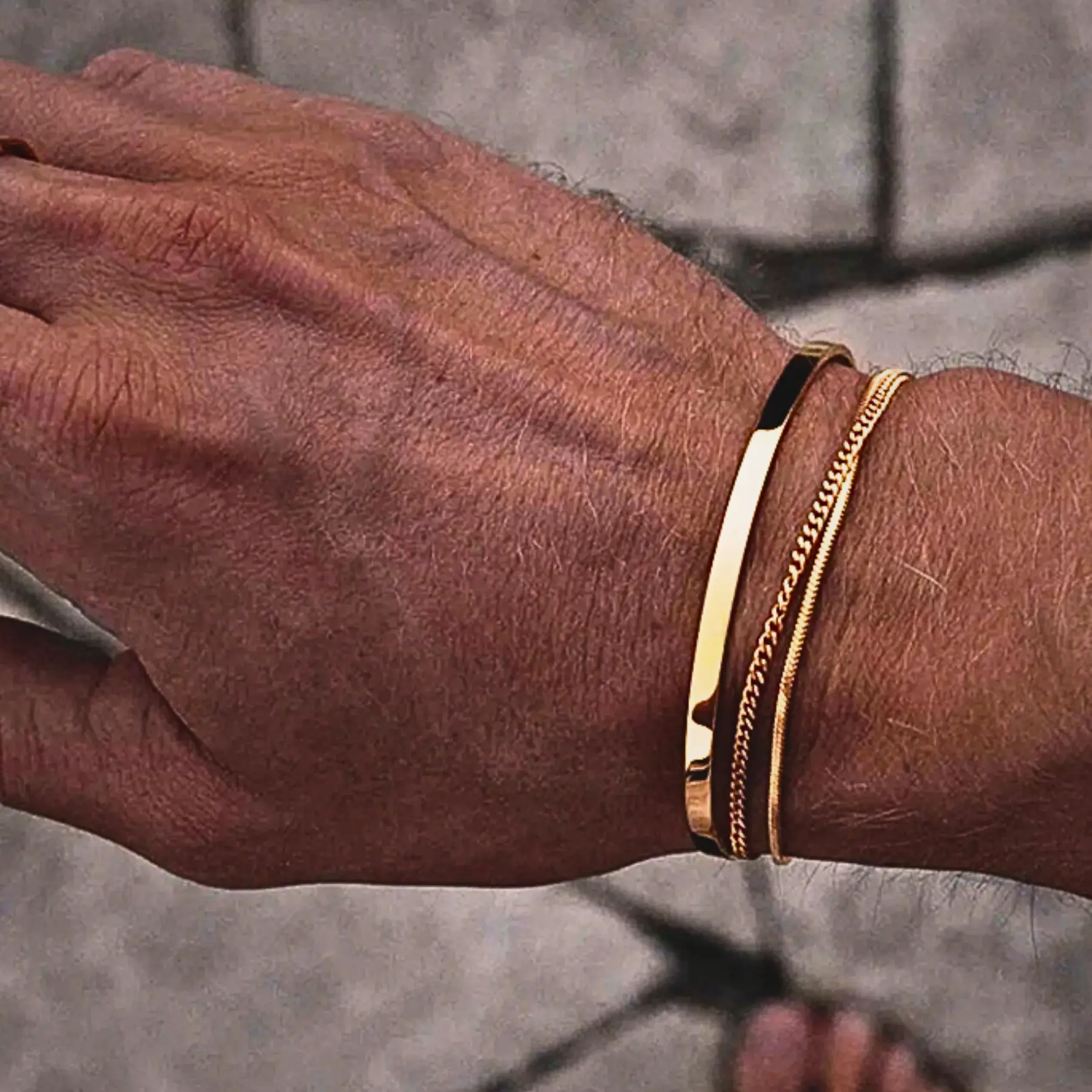 Men’s Adjustable C-Shape Bracelet Set, 18K Gold Plated Stainless Steel Bangles For Casual & Business Wear